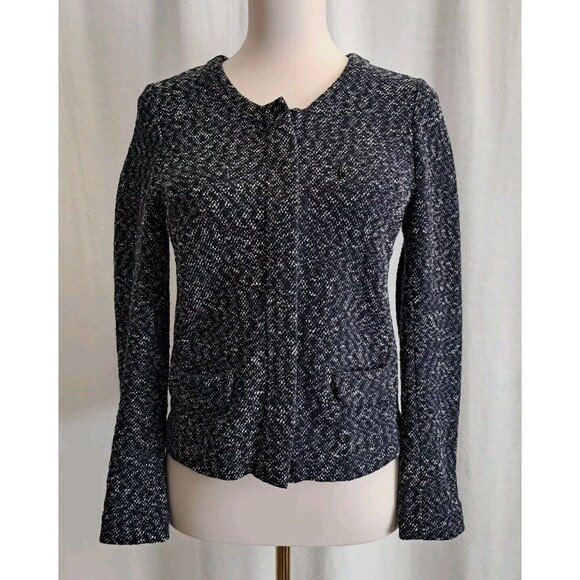 J.Crew Tweed Long Sleeve Zip Fasten Collarless Jacket Blue White Size XS - Picture 1 of 12